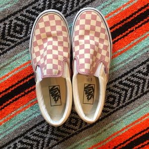 Light pink checkered VAN slip on sneakers